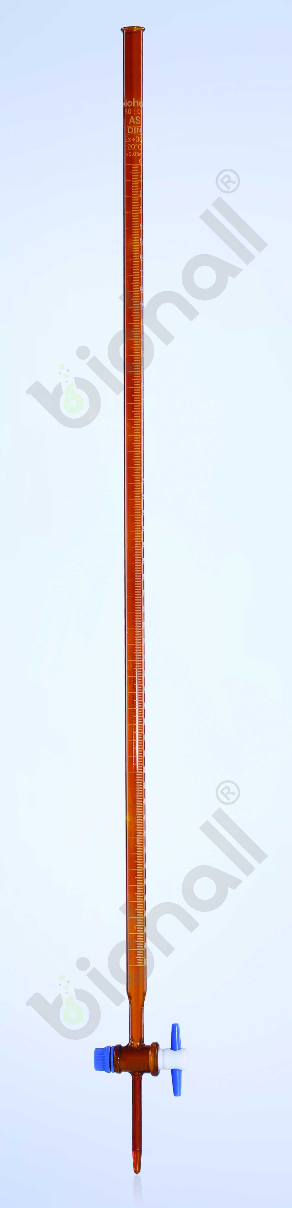 Burette With PTFE Stopcock, Individual Certified, Class-AS (Amber Glass)